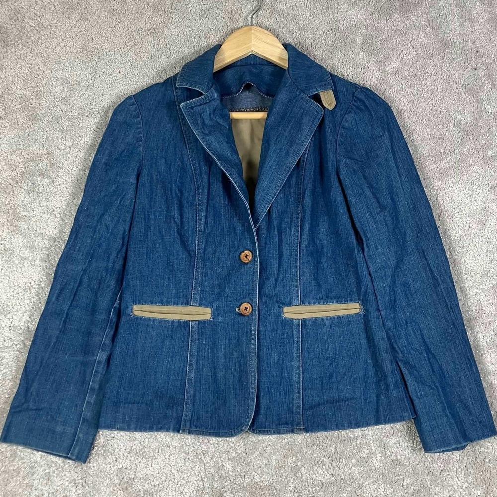 Vintage 60s Sporting Club Denim Blazer Jacket Blue Trim Womens Union Made 70s